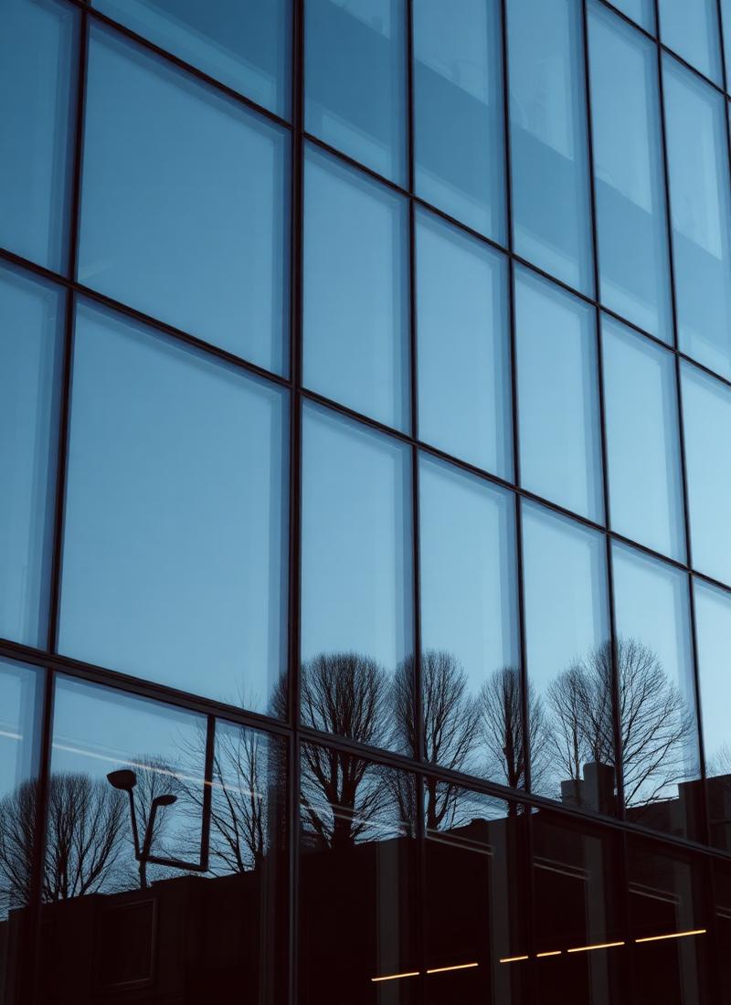 Moderne Gebäudefassade zur blauen Stunde in Berlin